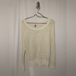 Women's Striped Cream and Gold LEI Sweater Size XL